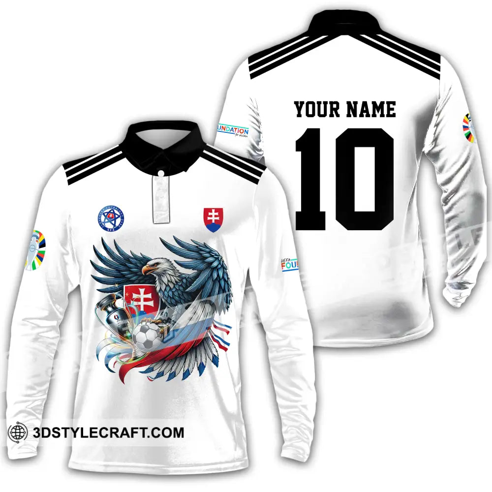 Unisex Shirt - Custom Name And Number Slovakia National Team White Euro 2024 Long Sleeve Polo / S