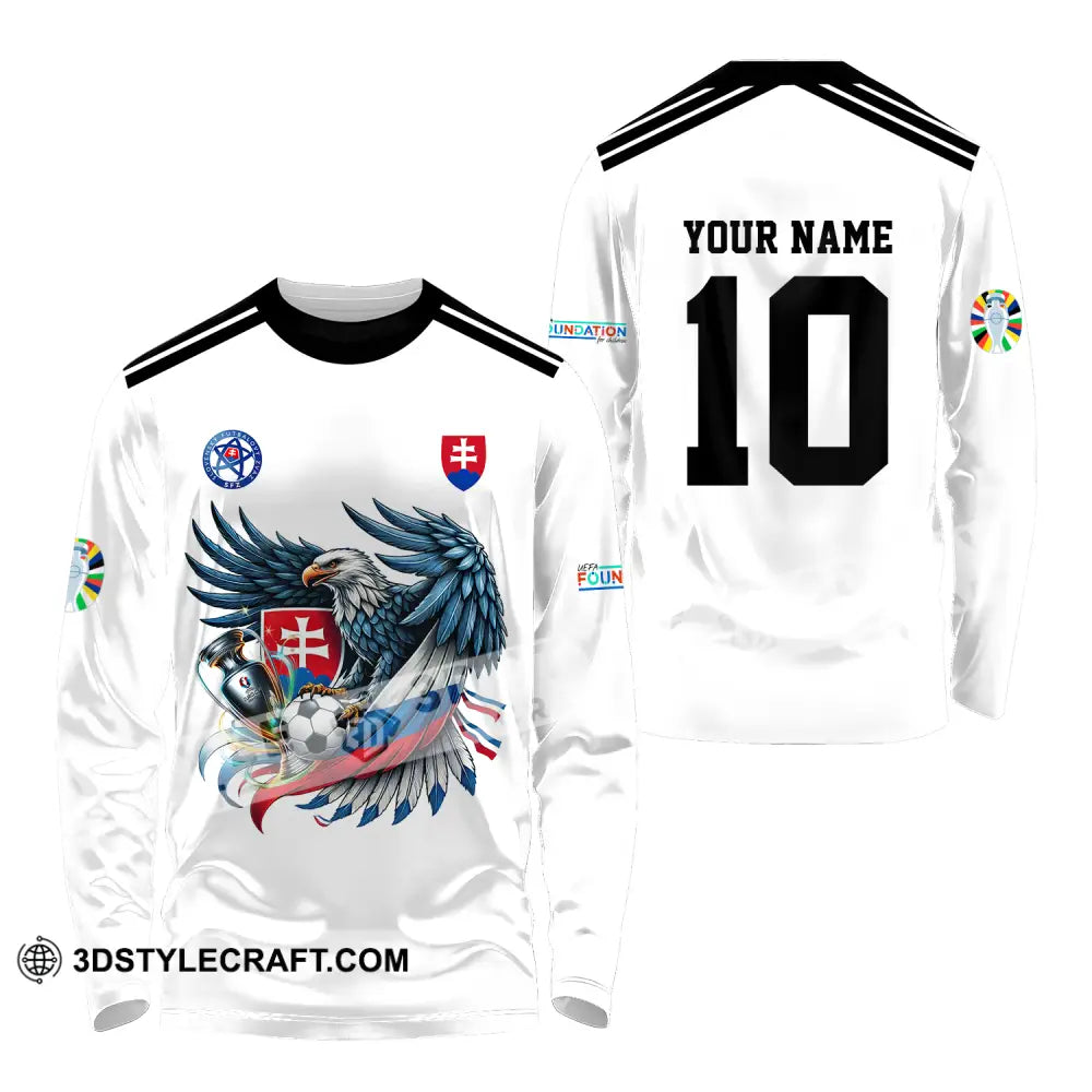 Unisex Shirt - Custom Name And Number Slovakia National Team White Euro 2024 Long Sleeve / S T-Shirt