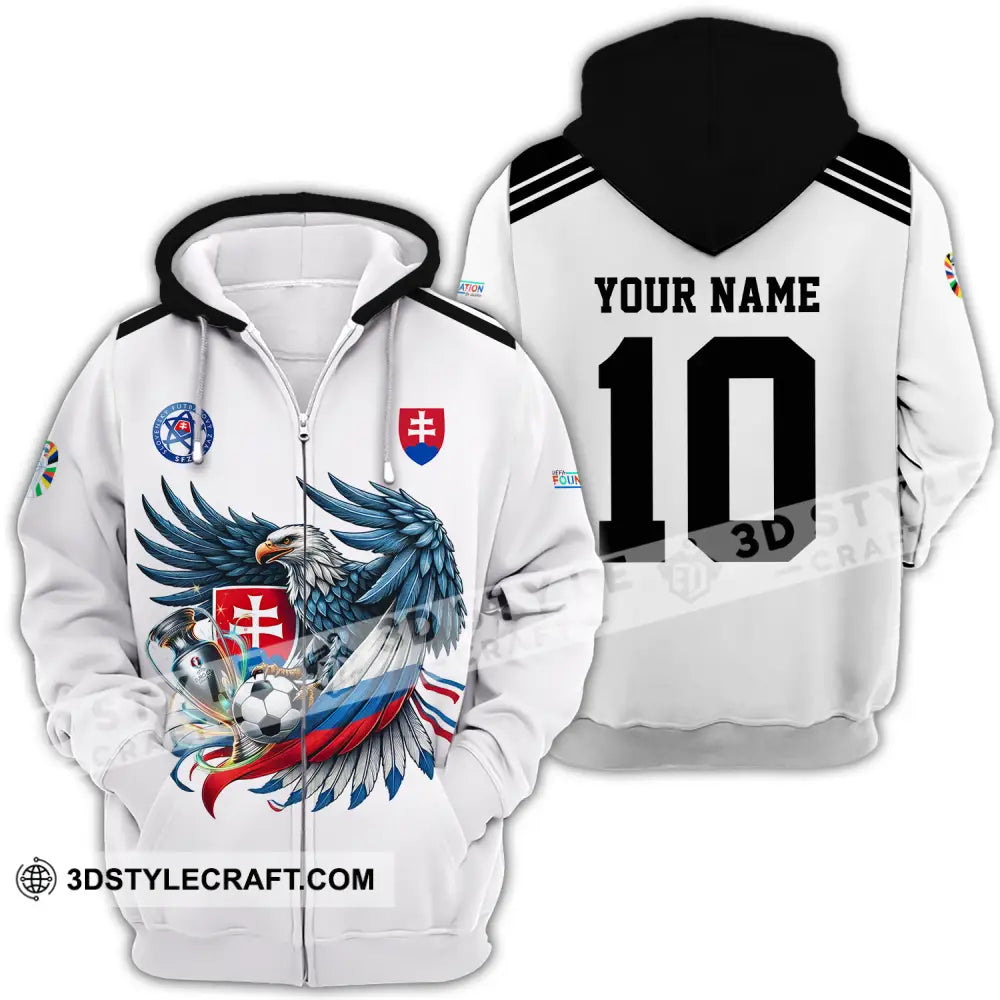 Unisex Shirt - Custom Name And Number Slovakia National Team White Euro 2024 Zipper Hoodie / S