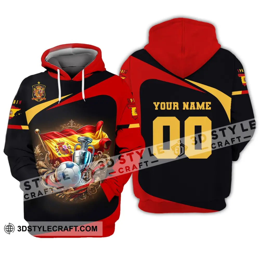 Unisex Shirt Custom Name And Number Spain Football Euro 2024 Polo Long Sleeve Hoodie / S T-Shirt