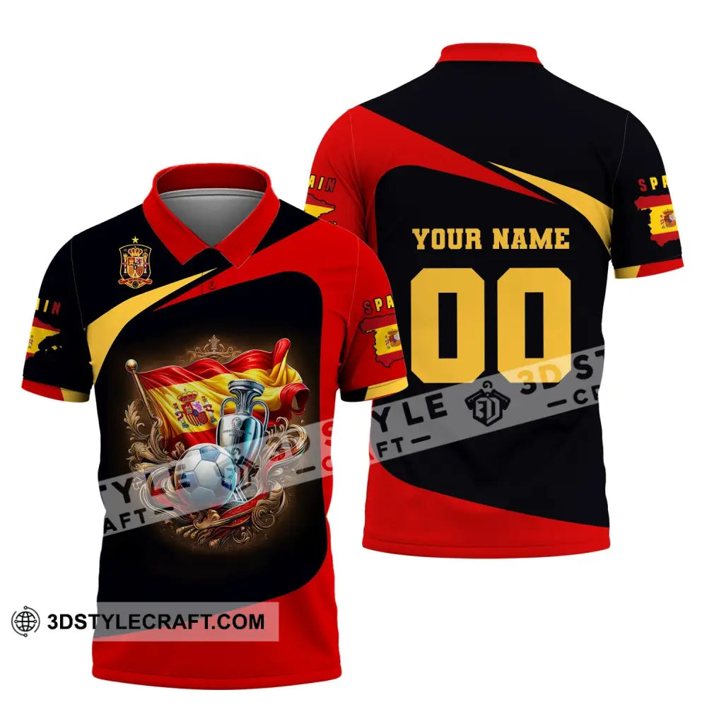 Unisex Shirt Custom Name And Number Spain Football Euro 2024 Polo Long Sleeve / S T-Shirt