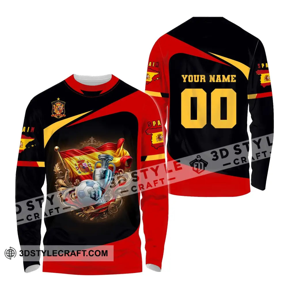 Unisex Shirt Custom Name And Number Spain Football Euro 2024 Polo Long Sleeve / S T-Shirt