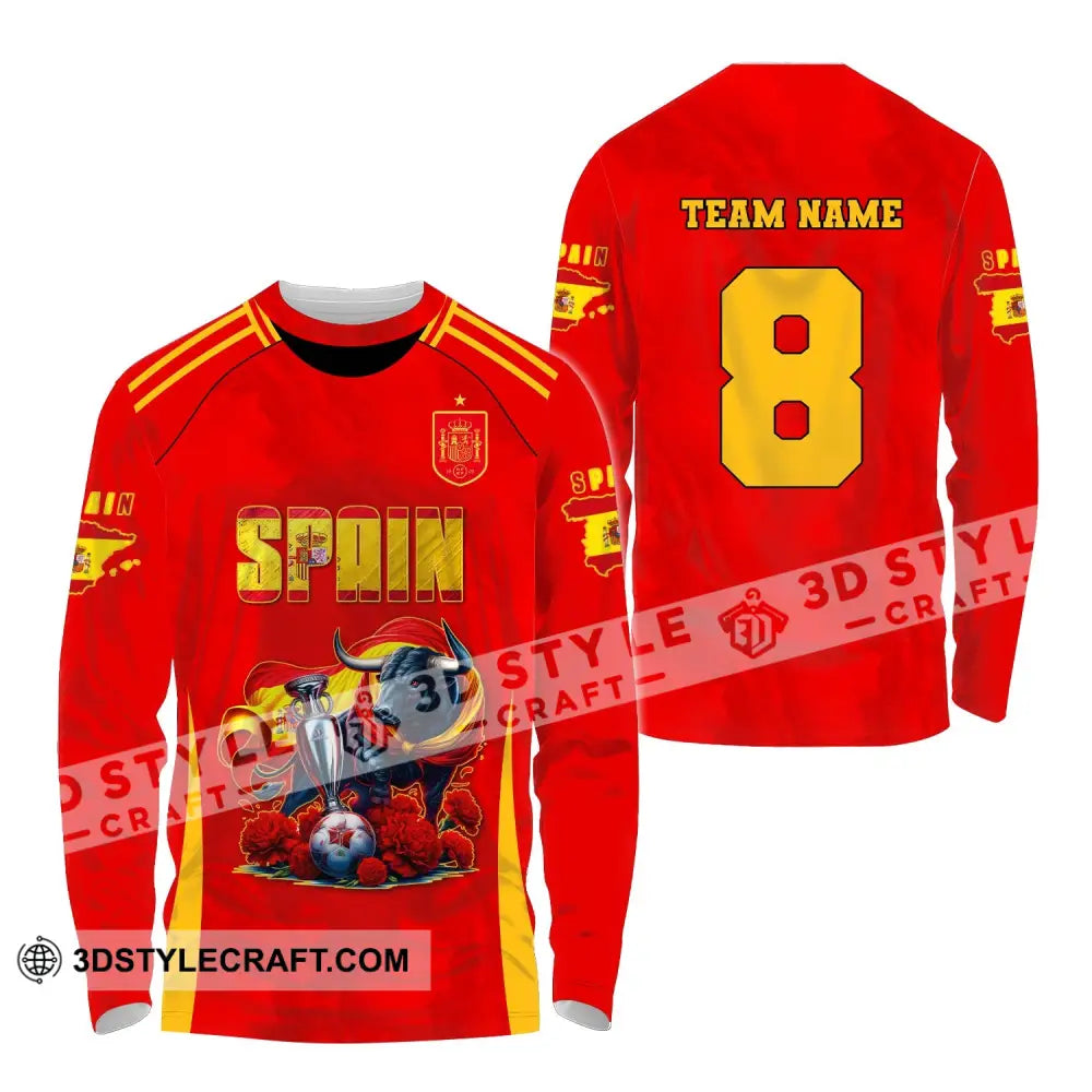 Unisex Shirt Custom Name And Number Spain Football Euro 2024 Polo Long Sleeve / S T-Shirt