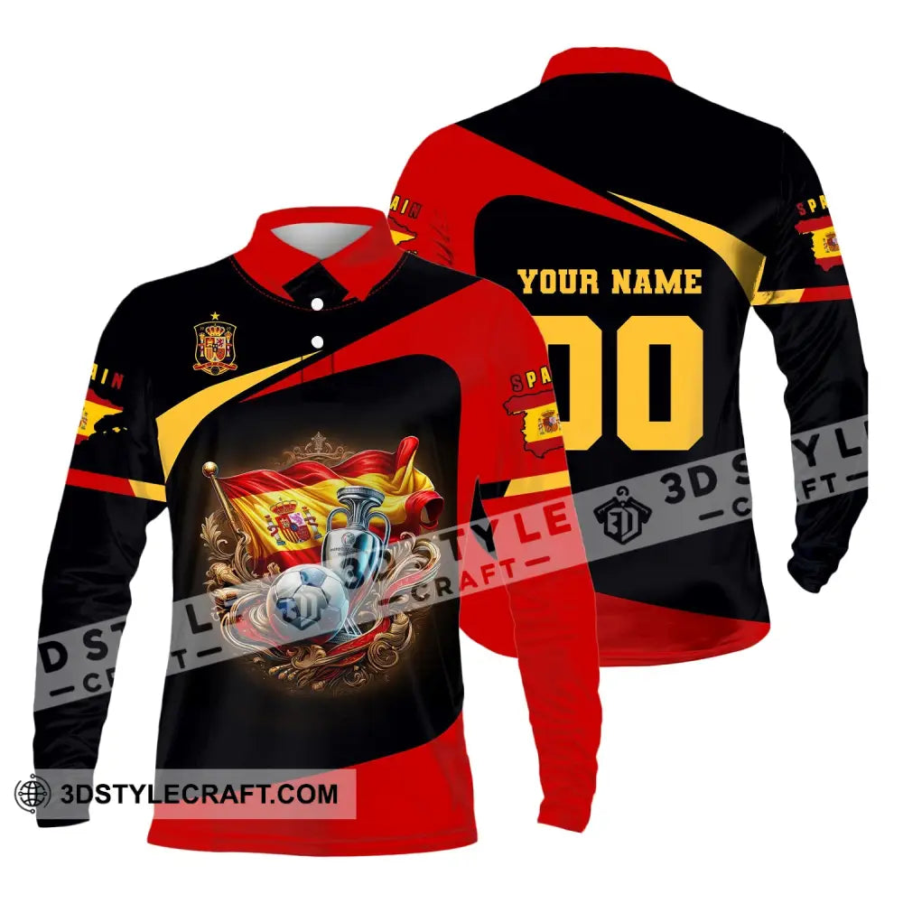 Unisex Shirt Custom Name And Number Spain Football Euro 2024 Polo Long Sleeve / S T-Shirt