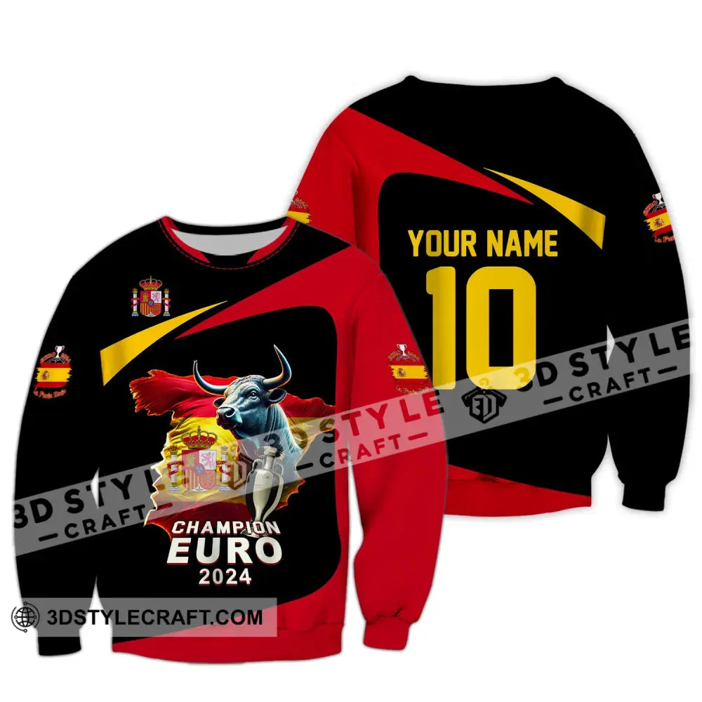 Unisex Shirt Custom Name And Number Spain Football Polo Euro 2024 Hoodie Long Sleeve / S T-Shirt