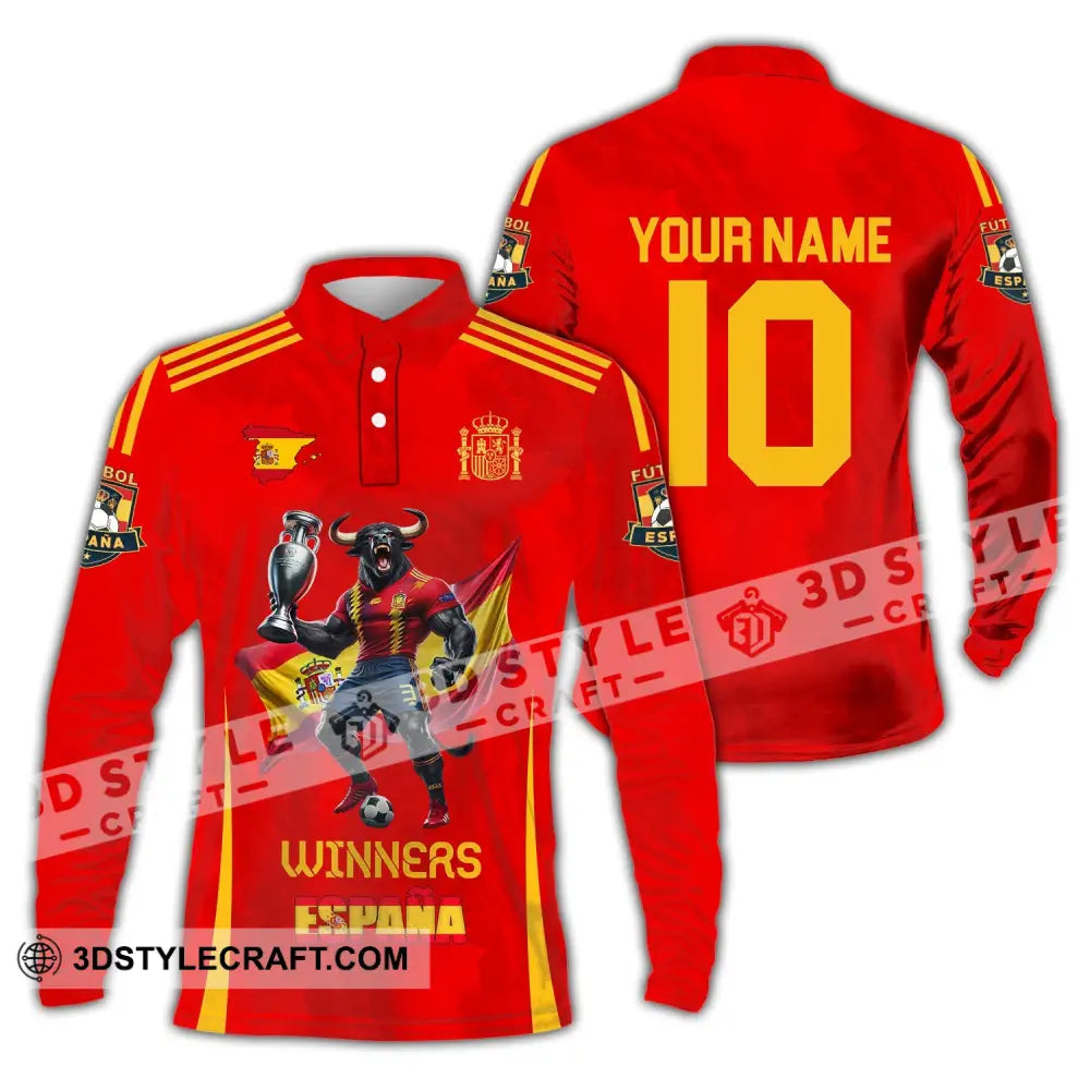 Unisex Shirt Custom Name And Number Spain Football Polo Euro 2024 Hoodie Long Sleeve / S T-Shirt