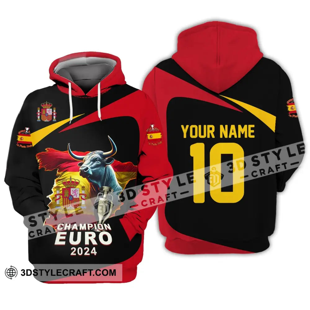 Unisex Shirt Custom Name And Number Spain Football Polo Euro 2024 Hoodie Long Sleeve / S T-Shirt