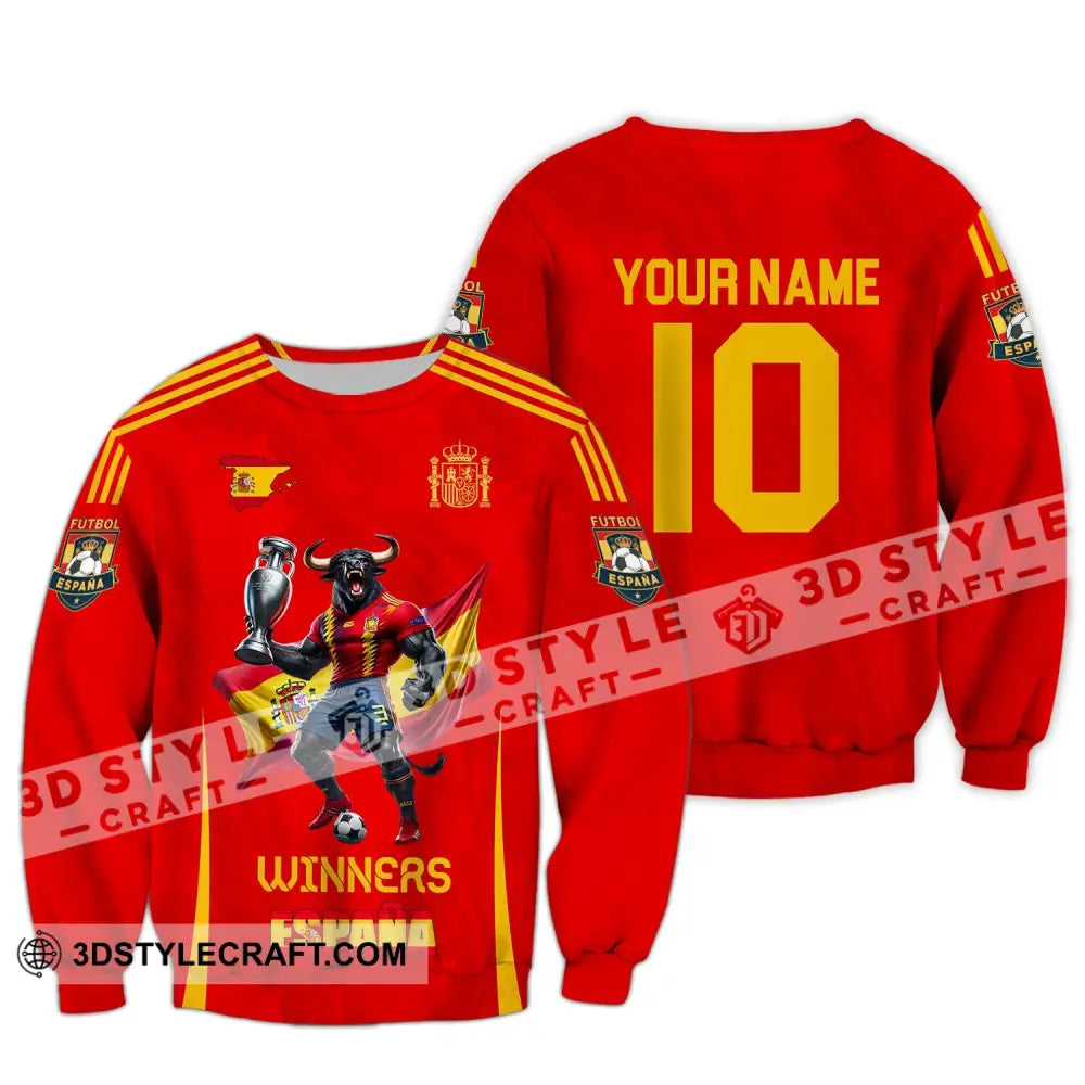 Unisex Shirt Custom Name And Number Spain Football Polo Euro 2024 Hoodie Long Sleeve / S T-Shirt