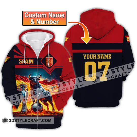 Unisex Shirt, Custom Name and Number Spain Football Polo Shirt, Euro 2024 Spain Football Hoodie Long Sleeve style option 2
