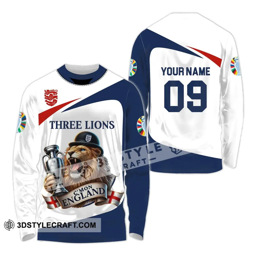 Unisex Shirt - Custom Name And Number Sport C’mon England Three Lions Long Sleeve / S T-Shirt