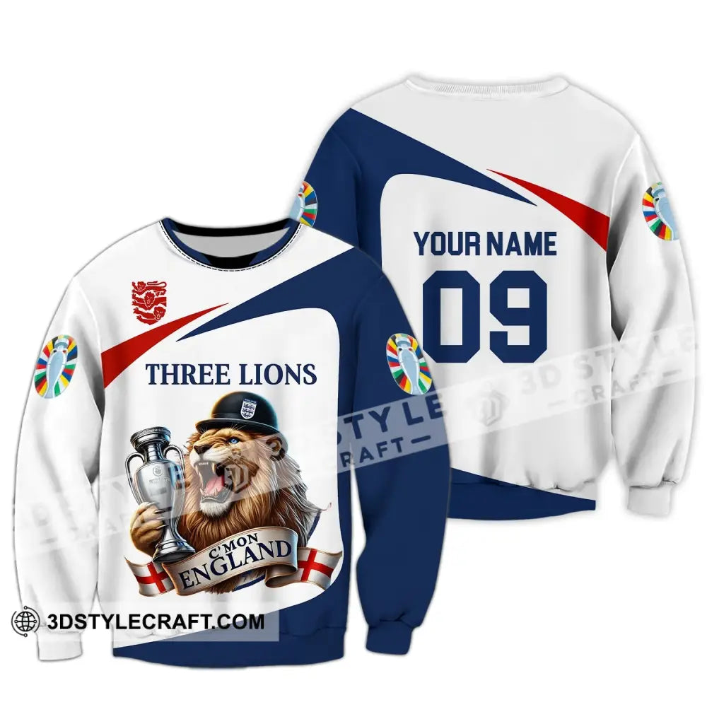 Unisex Shirt - Custom Name And Number Sport C’mon England Three Lions Long Sleeve / S T-Shirt