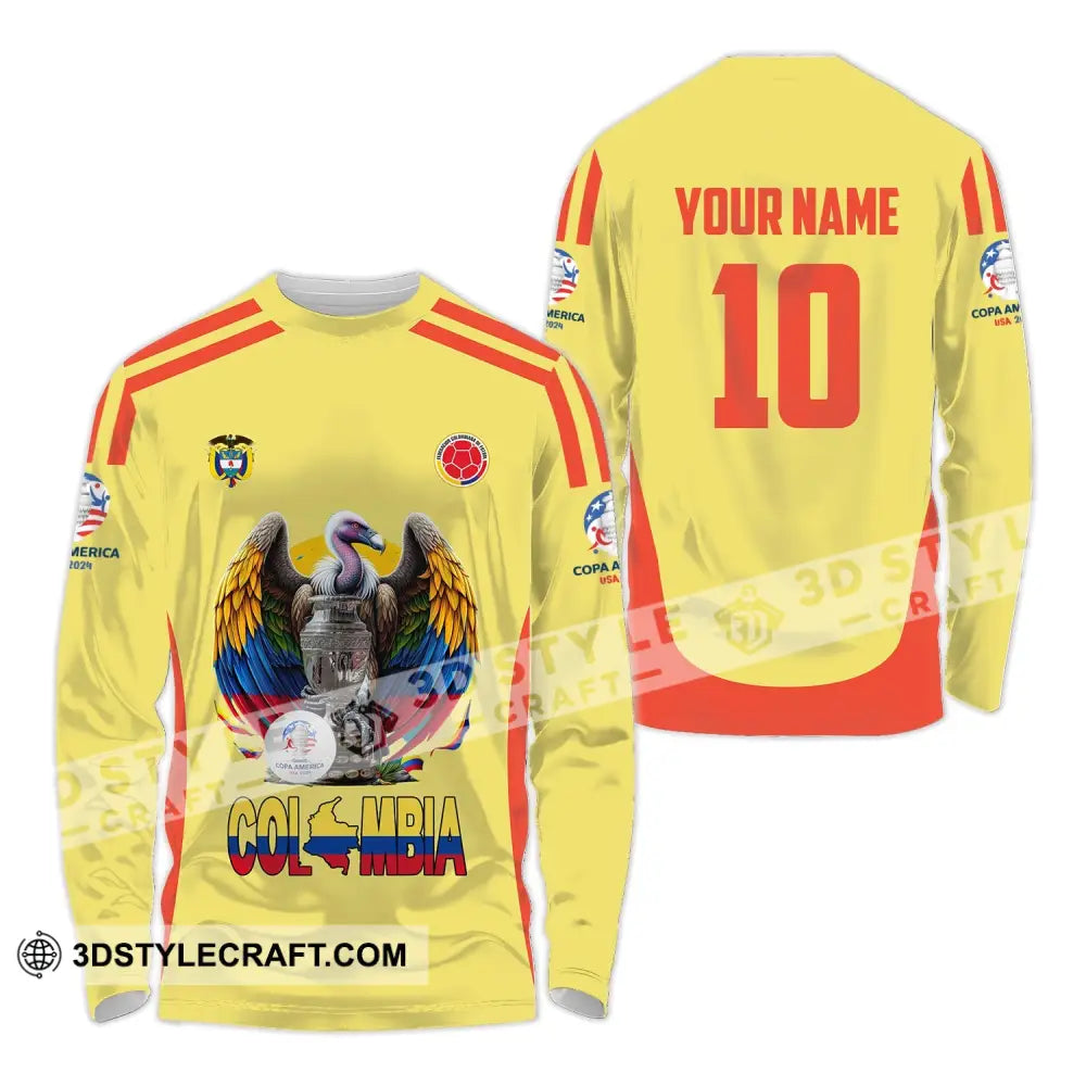 Unisex Shirt - Custom Name And Number Sport Colombia Map Long Sleeve / S T-Shirt