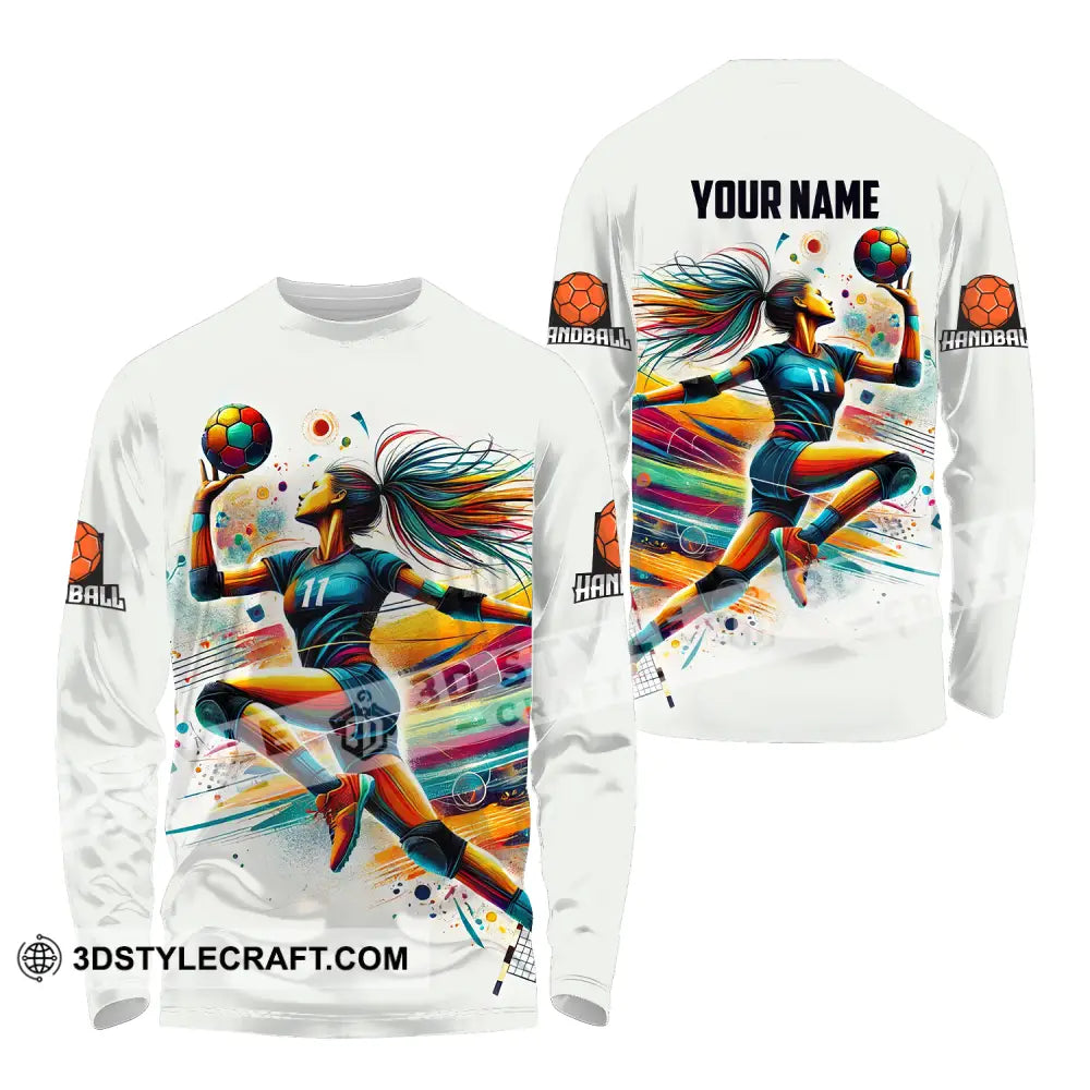 Unisex Shirt - Custom Name And Number Sport Handball Colors Long Sleeve / S T-Shirt