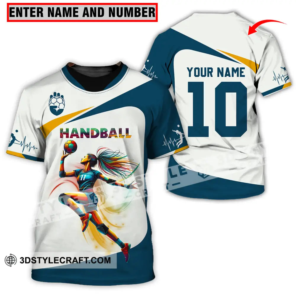 Unisex Shirt - Custom Name And Number Sport Handball White Blue Classic T-Shirt