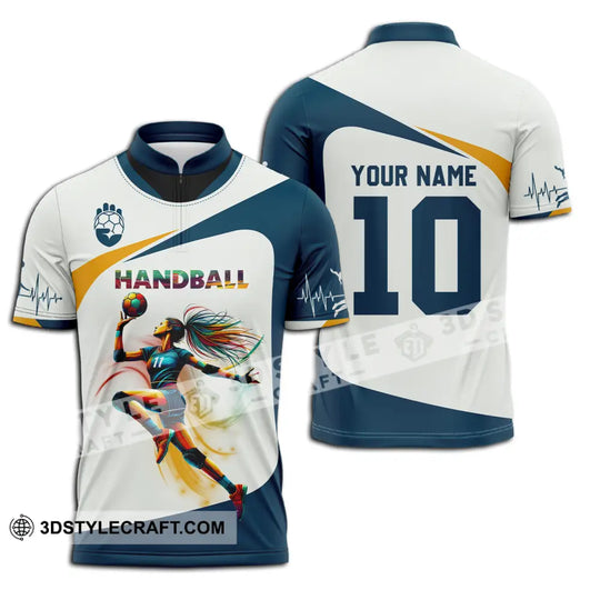 Unisex Shirt - Custom Name And Number Sport Shirt, Handball White Blue Classic style option 2