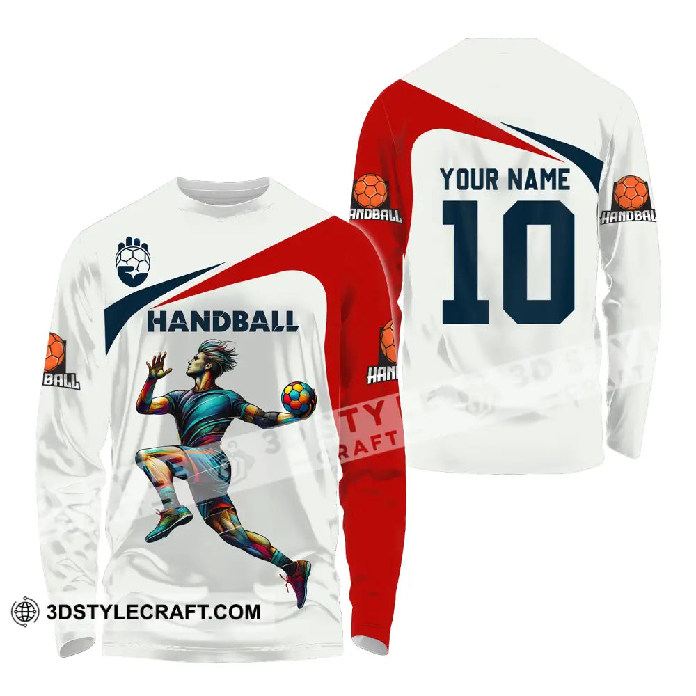 Unisex Shirt - Custom Name And Number Sport Handball White Red Classic Long Sleeve / S T-Shirt