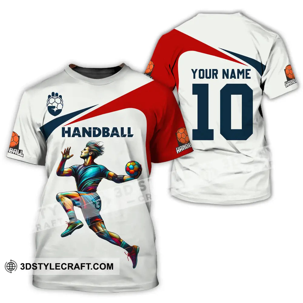 Unisex Shirt - Custom Name And Number Sport Handball White Red Classic T-Shirt / S T-Shirt