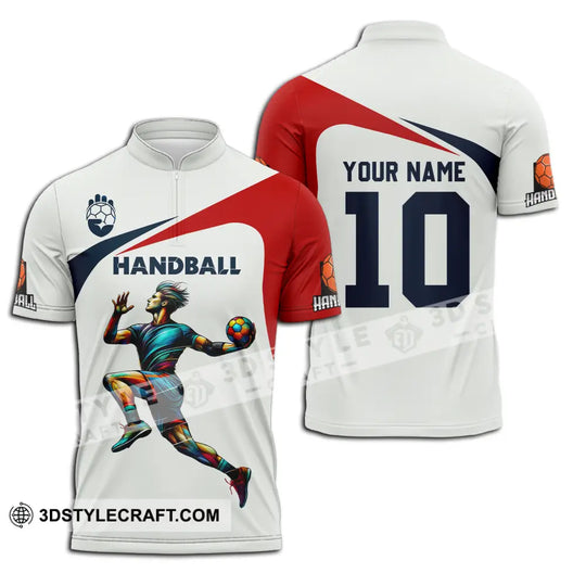 Unisex Shirt - Custom Name And Number Sport Shirt, Handball White Red Classic style option 2
