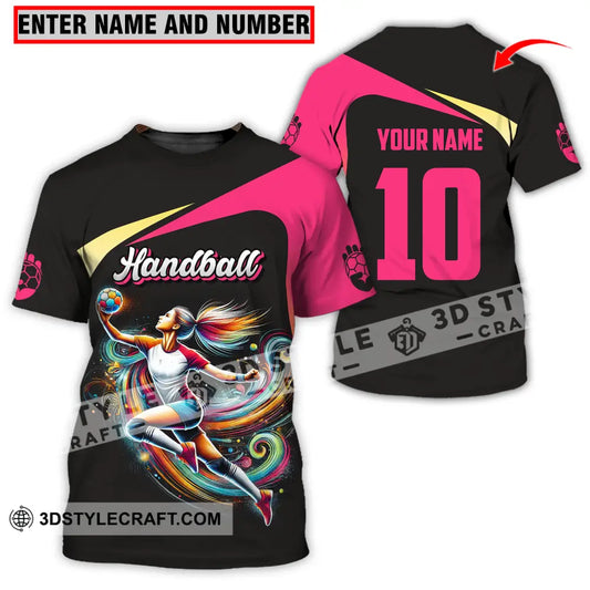 Unisex Shirt - Custom Name And Number Sport Hot Pink Handball T-Shirt