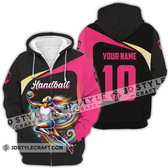 Unisex Shirt - Custom Name And Number Sport Shirt, Hot Pink Handball style option 4