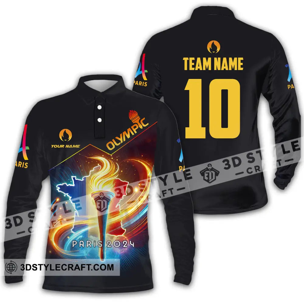 Unisex Shirt - Custom Name And Number Sport Olympic Dark Long Sleeve Polo / S T-Shirt