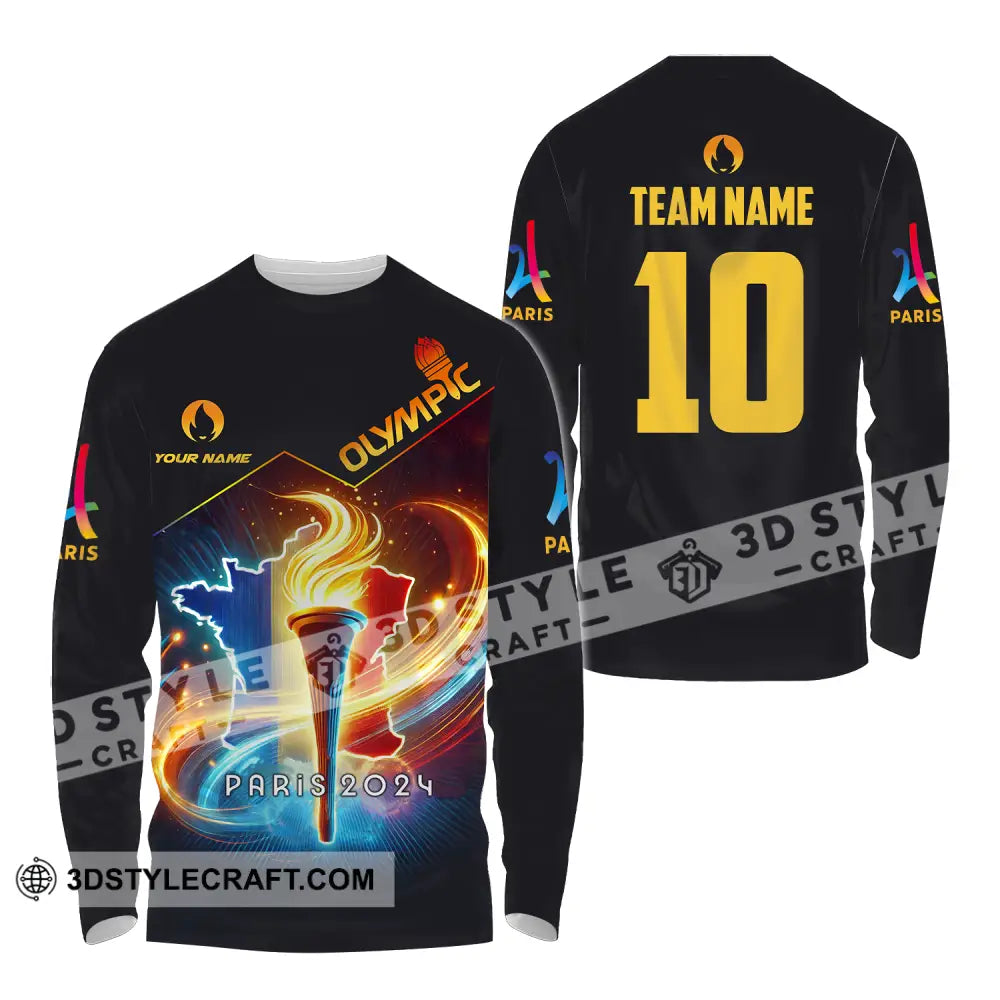 Unisex Shirt - Custom Name And Number Sport Olympic Dark Long Sleeve / S T-Shirt