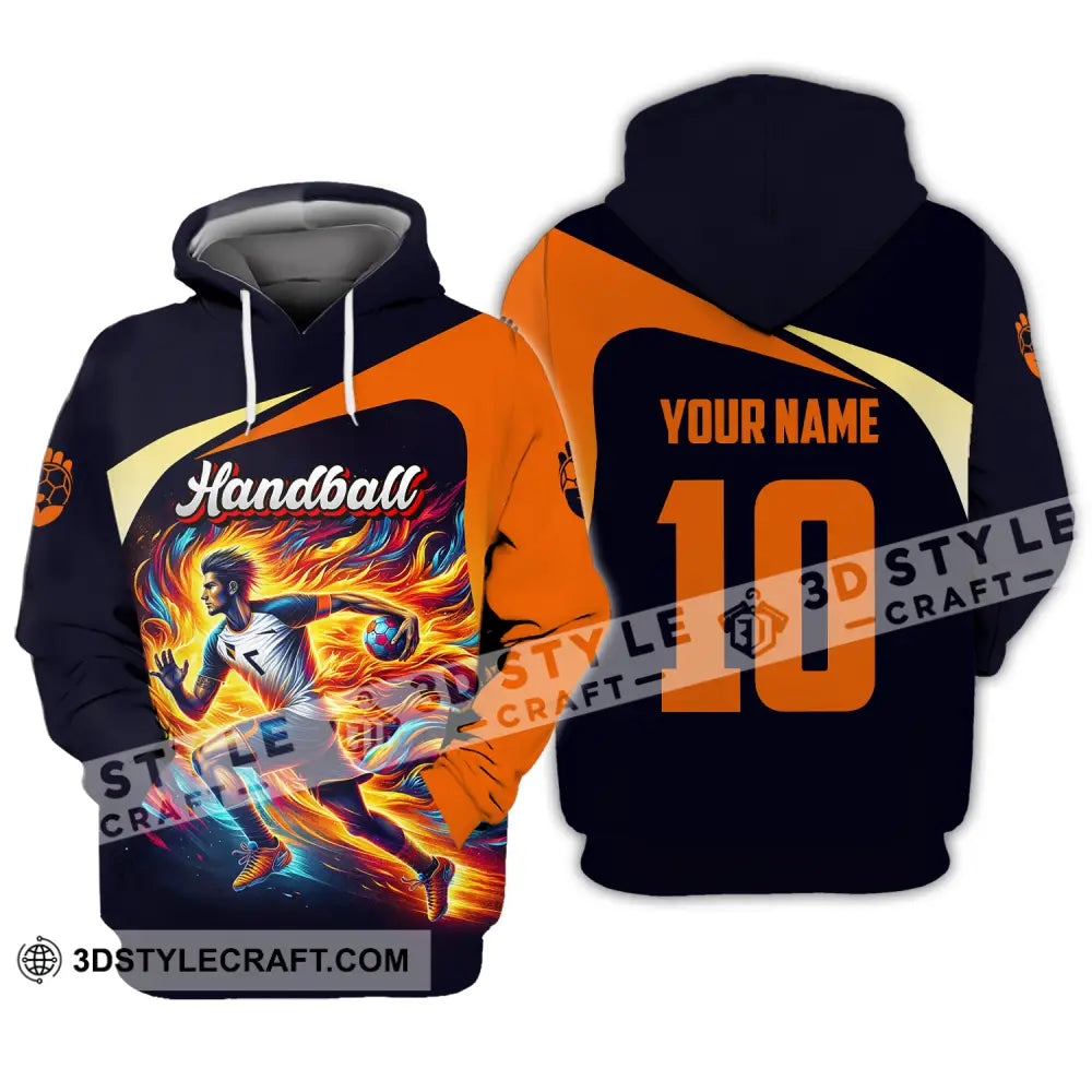 Unisex Shirt - Custom Name And Number Sport Orange Handball Hoodie / S T-Shirt