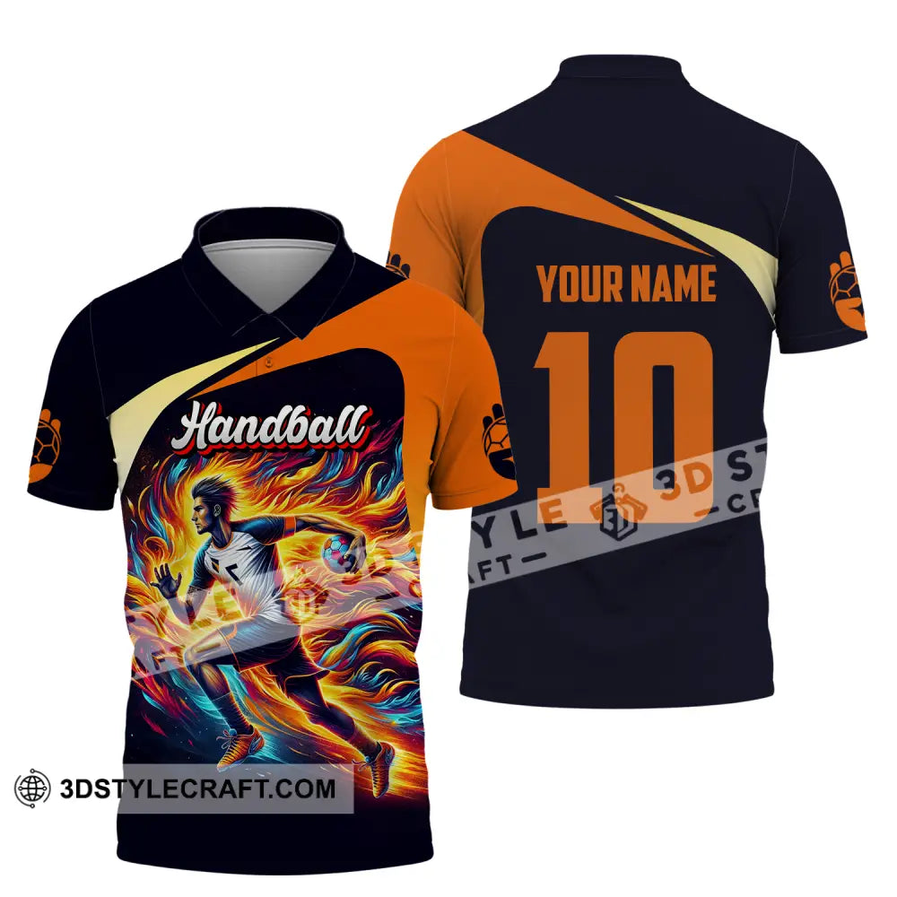 Unisex Shirt - Custom Name And Number Sport Orange Handball Polo / S T-Shirt