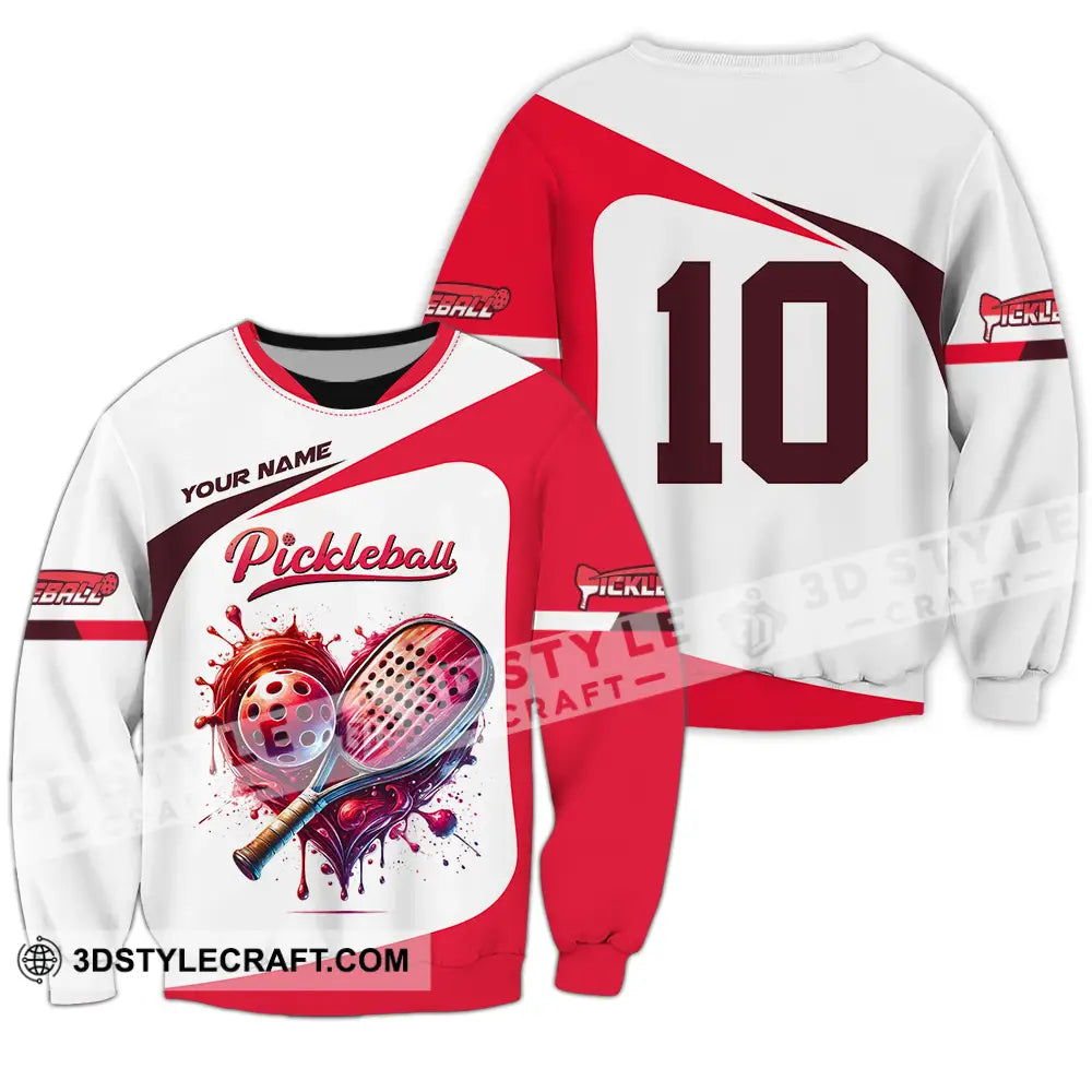 Unisex Shirt - Custom Name And Number Sport Pickleball Red White Long Sleeve / S T-Shirt