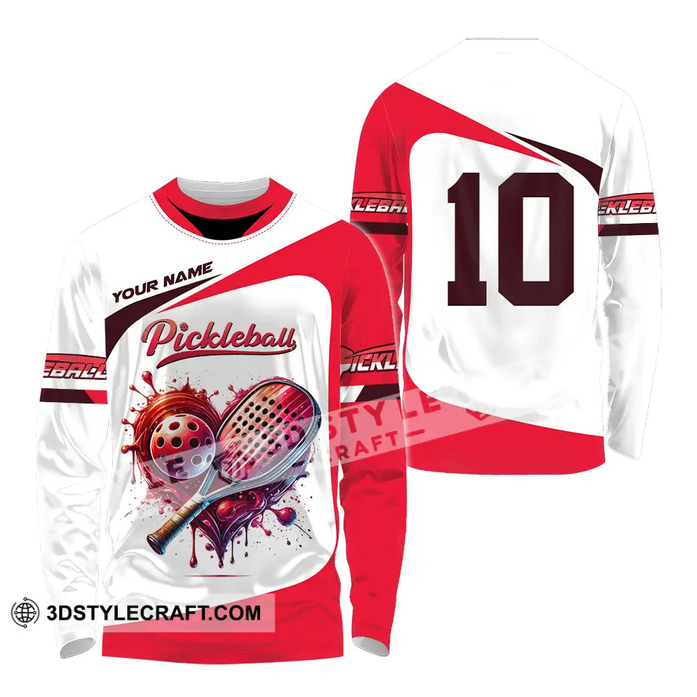 Unisex Shirt - Custom Name And Number Sport Pickleball Red White Long Sleeve / S T-Shirt