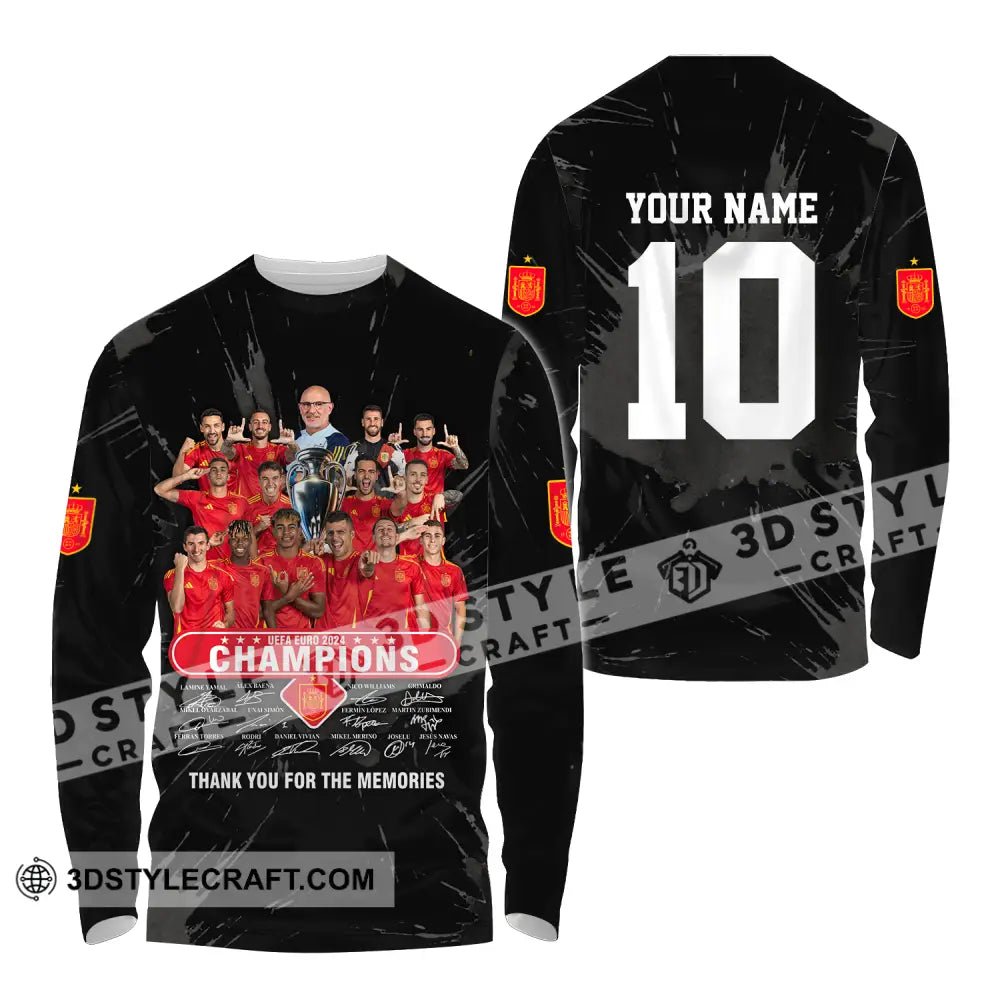 Unisex Shirt - Custom Name And Number Sport Spain Euro 2024 Champion Signature Long Sleeve / S