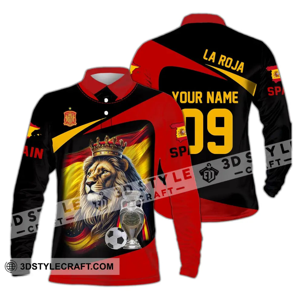 Unisex Shirt - Custom Name And Number Sport Spain La Roja Long Sleeve Polo / S T-Shirt