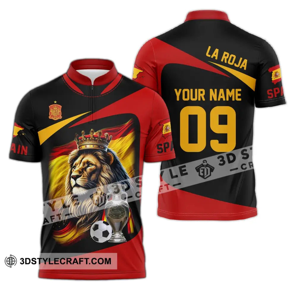 Unisex Shirt - Custom Name And Number Sport Spain La Roja Zipper Polo / S T-Shirt