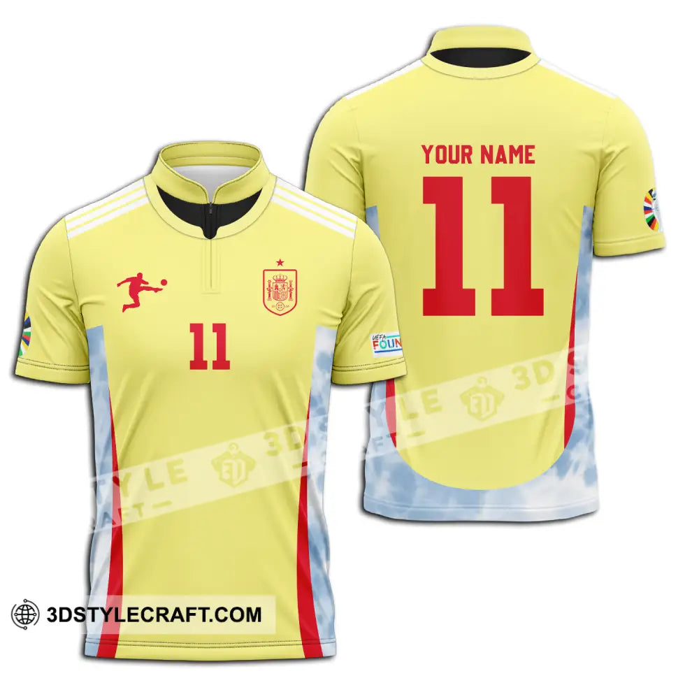 Unisex Shirt - Custom Name And Number Sport Spain Team Zipper Polo / S T-Shirt