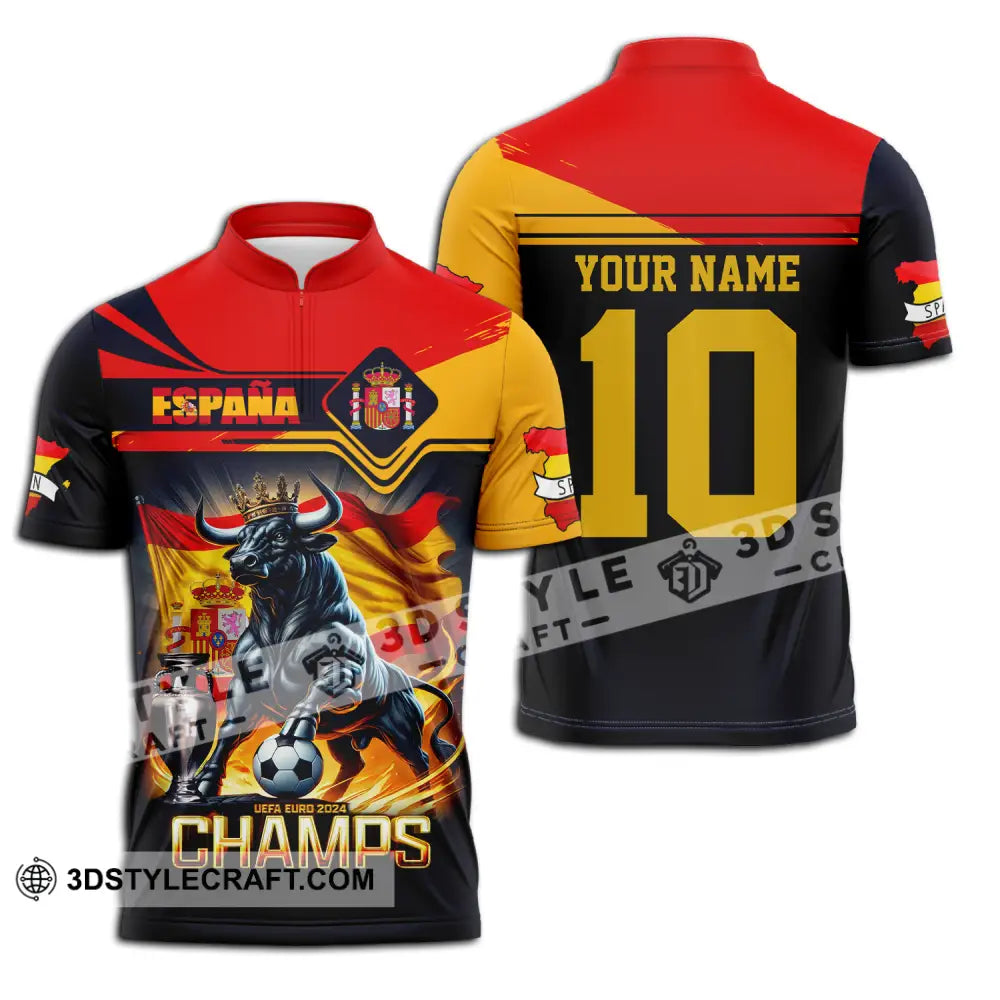 Unisex Shirt - Custom Name And Number Sport The Champion Spain Zipper Polo / S T-Shirt