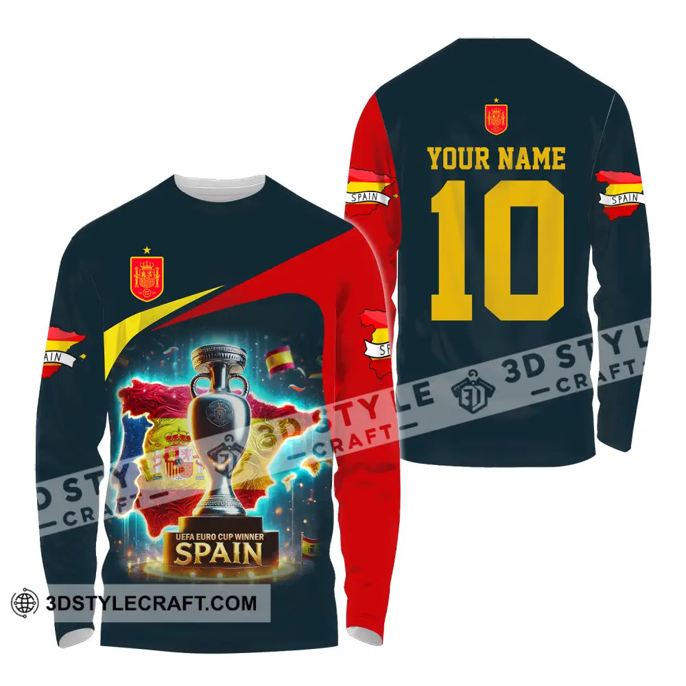Unisex Shirt - Custom Name And Number Sport Winner Cup Of Spain Long Sleeve / S T-Shirt