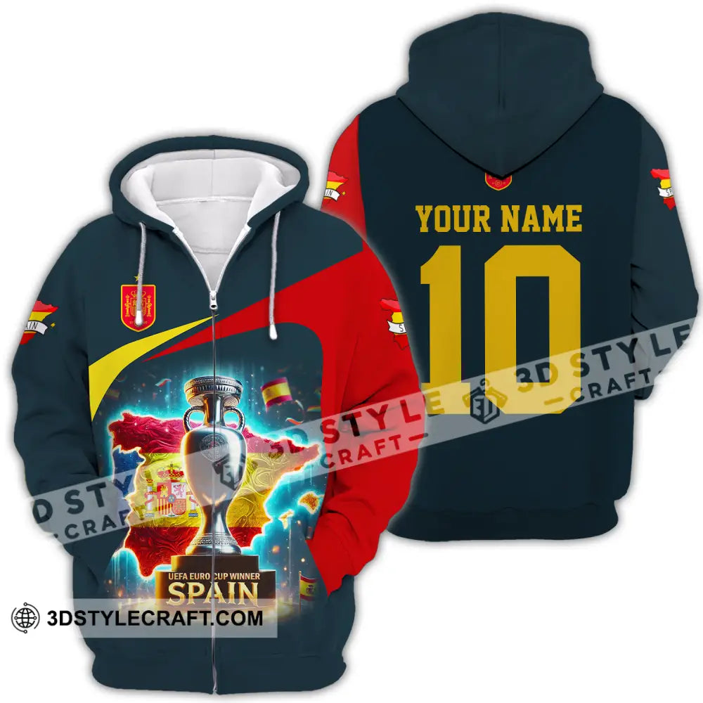 Unisex Shirt - Custom Name And Number Sport Winner Cup Of Spain Zipper Hoodie / S T-Shirt