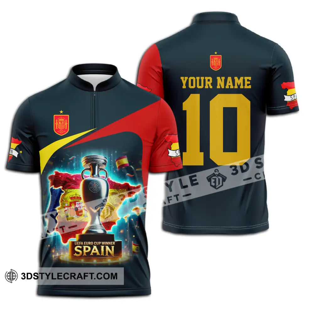 Unisex Shirt - Custom Name And Number Sport Winner Cup Of Spain Zipper Polo / S T-Shirt