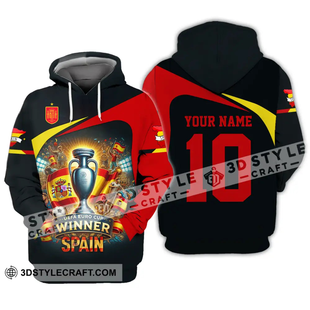 Unisex Shirt - Custom Name And Number Sport Winner Spain Euro 2024 Hoodie / S T-Shirt