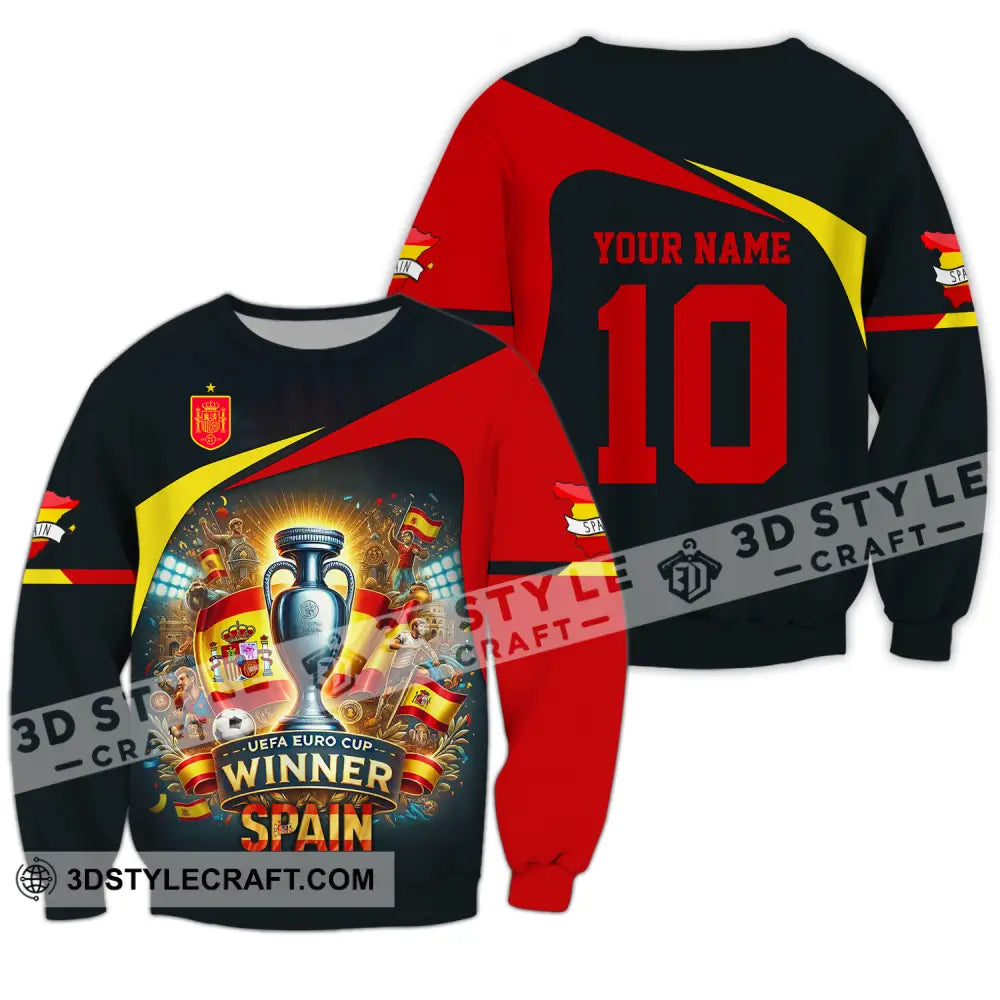 Unisex Shirt - Custom Name And Number Sport Winner Spain Euro 2024 Long Sleeve / S T-Shirt
