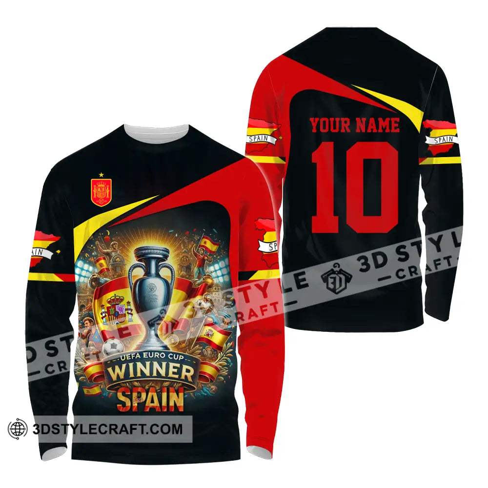 Unisex Shirt - Custom Name And Number Sport Winner Spain Euro 2024 Long Sleeve / S T-Shirt