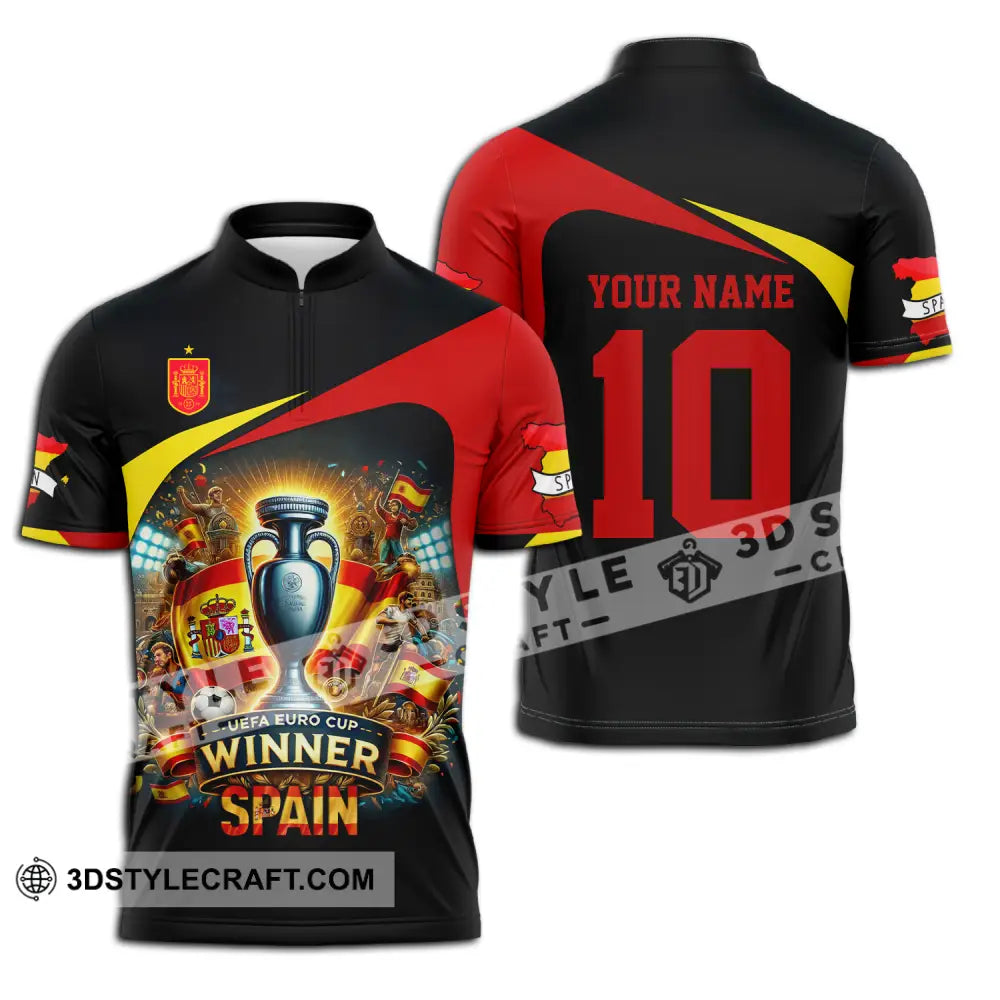 Unisex Shirt - Custom Name And Number Sport Winner Spain Euro 2024 Zipper Polo / S T-Shirt