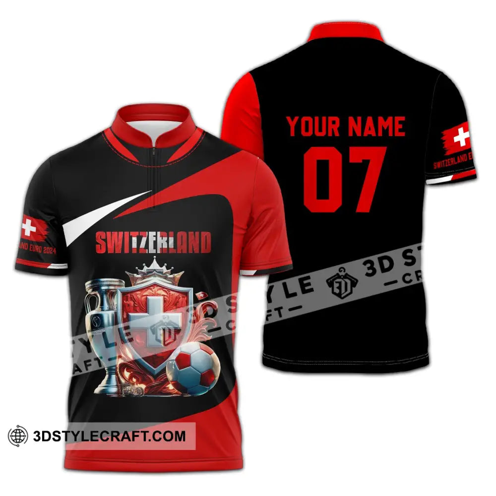 Unisex Shirt - Custom Name And Number Switzerland Euro 2024 National Team Zipper Polo / S T-Shirt