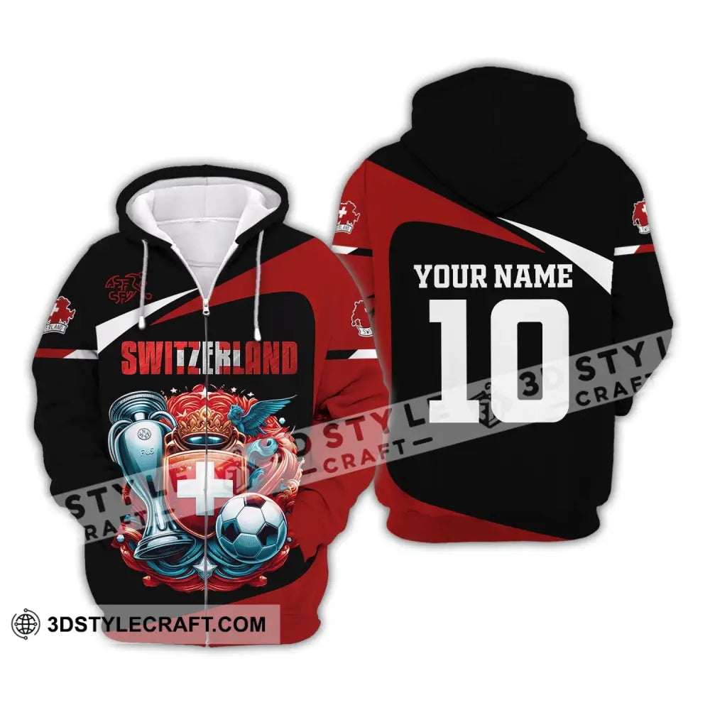 Unisex Shirt Custom Name And Number Switzerland Football Polo Long Sleeve Zipper Hoodie / S T-Shirt