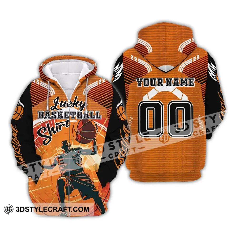 Unisex Shirt - Custom Name And Number T-Shirt Lucky Basketball Clothing Zipper Hoodie / S T-Shirt