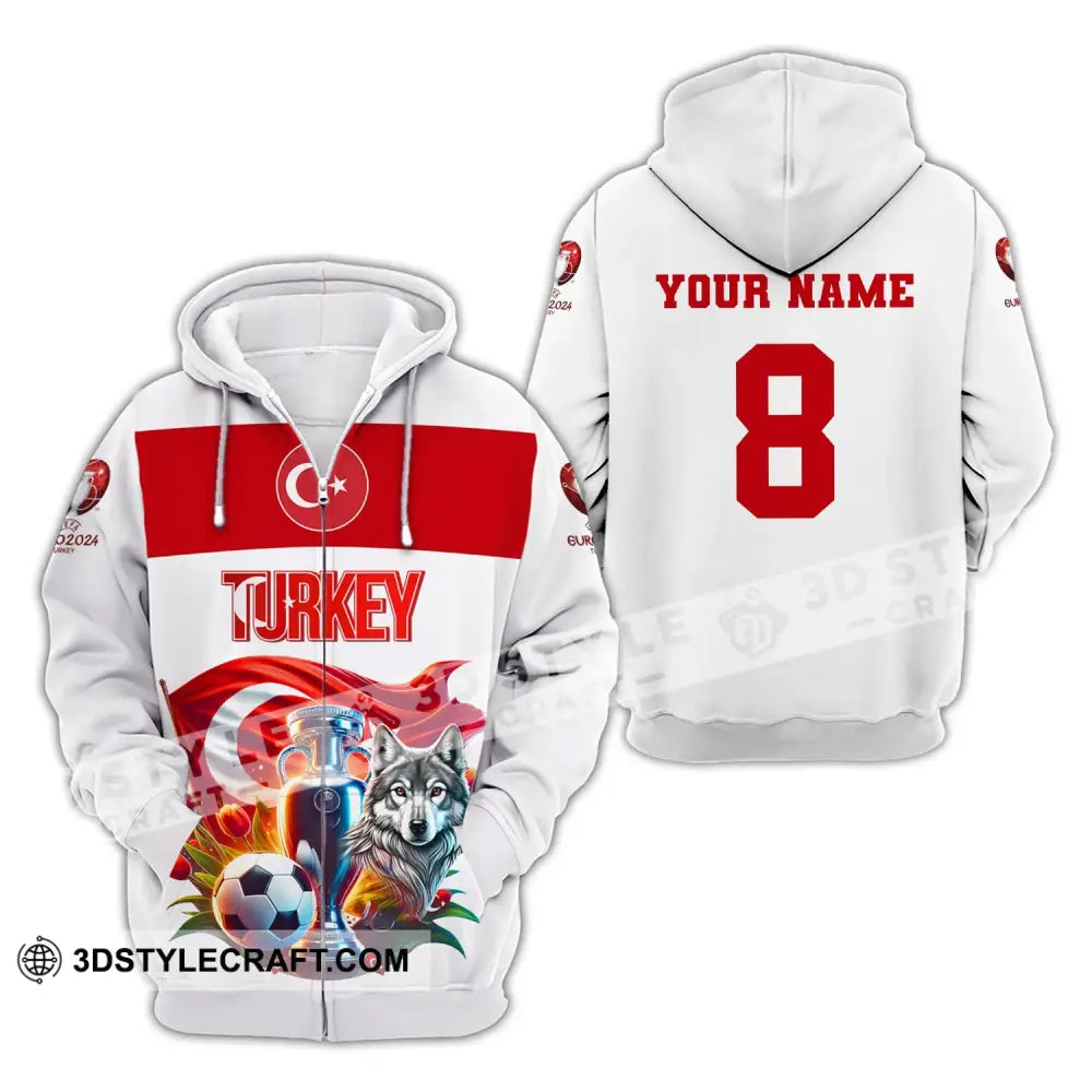 Unisex Shirt Custom Name And Number Turkey Football Polo Euro 2024 Hoodie Long Sleeve Zipper / S