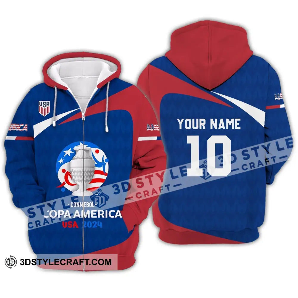 Unisex Shirt - Custom Name And Number Usa National Team Lover Zipper Hoodie / S T-Shirt