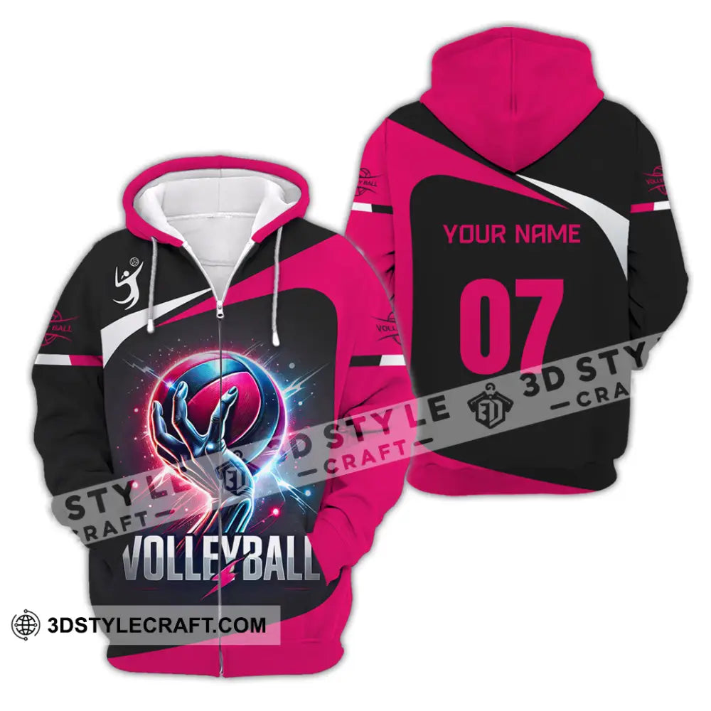 Unisex Shirt Custom Name And Number Volleyball T-Shirt Hoodie Long Sleeve Gift For Lovers Zipper /