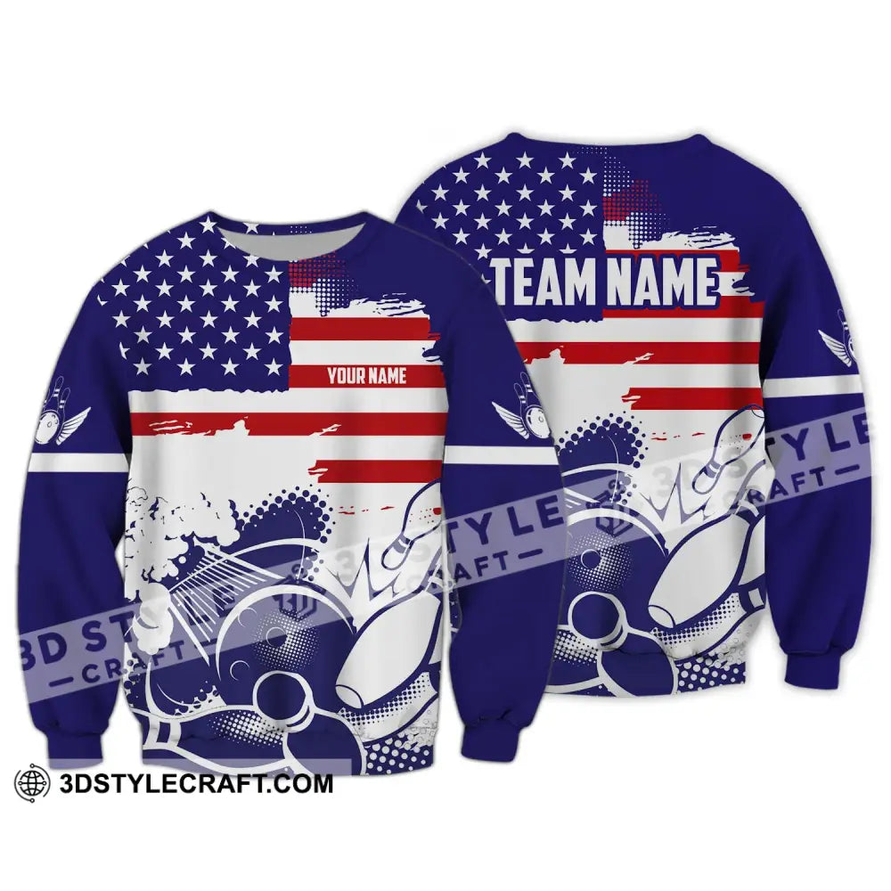 Unisex Shirt - Custom Name And Team America Bowling Lover Long Sleeve / S T-Shirt