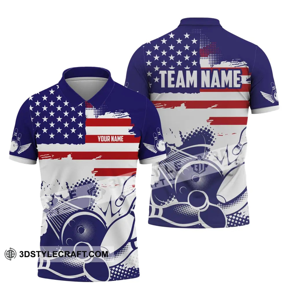 Unisex Shirt - Custom Name And Team America Bowling Lover Polo / S T-Shirt